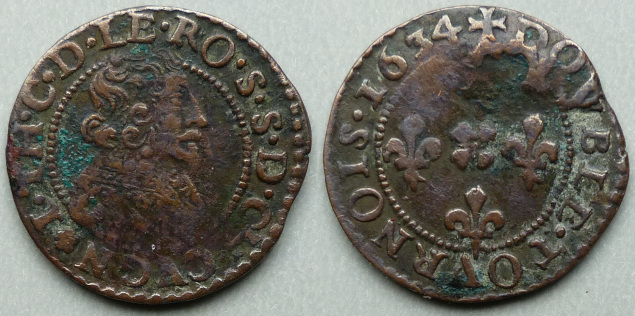 France, provincial issue Cugnon 1634 double tornois